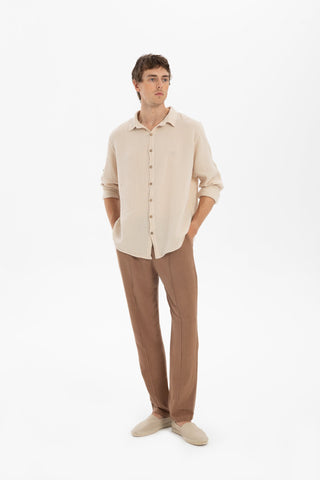 Linen Blend Stitched Detailed Men's Trousers