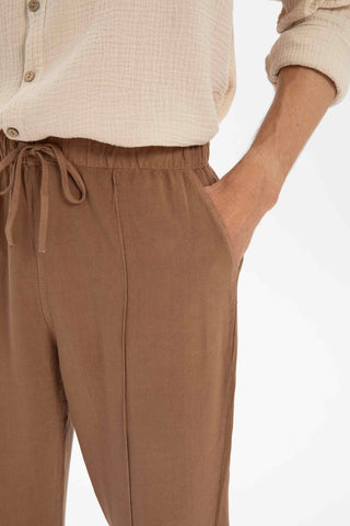 Linen Blend Stitched Detailed Men's Trousers