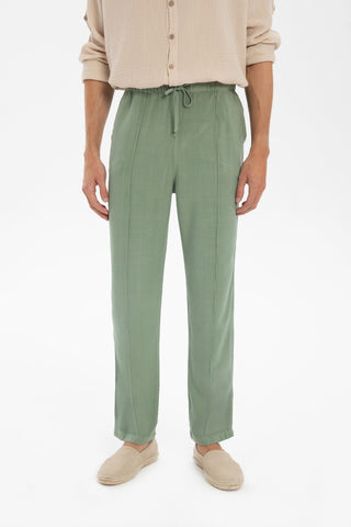 Linen Blend Stitched Detailed Men's Trousers