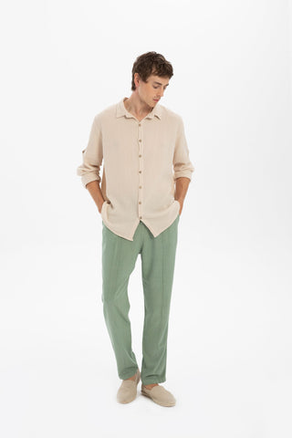 Linen Blend Stitched Detailed Men's Trousers