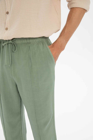 Linen Blend Stitched Detailed Men's Trousers