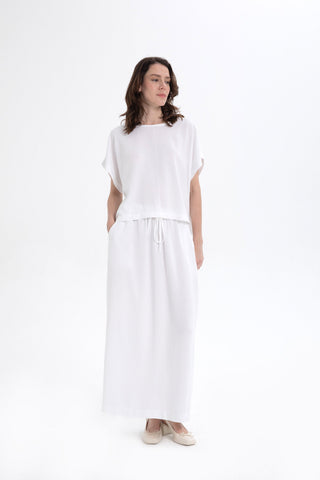 Linen Blend A-Line Midi Skirt - Skirt