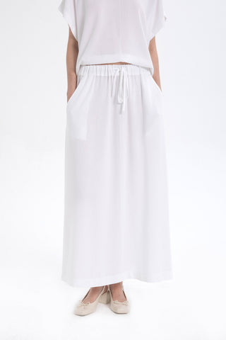 Linen Blend A-Line Midi Skirt - Skirt