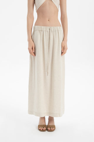 Linen Blend A-Line Midi Skirt - Natural / S/M - Skirt