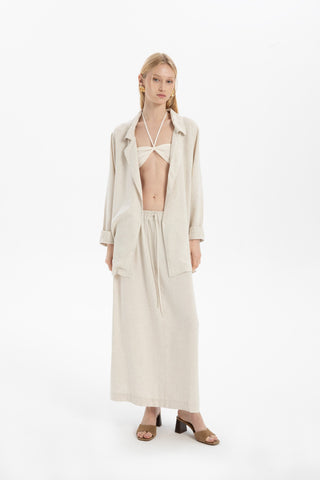 Linen Blend A-Line Midi Skirt - Skirt