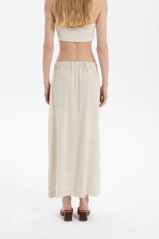 Linen Blend A-Line Midi Skirt - Skirt