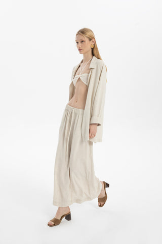 Linen Blend A-Line Midi Skirt - Skirt