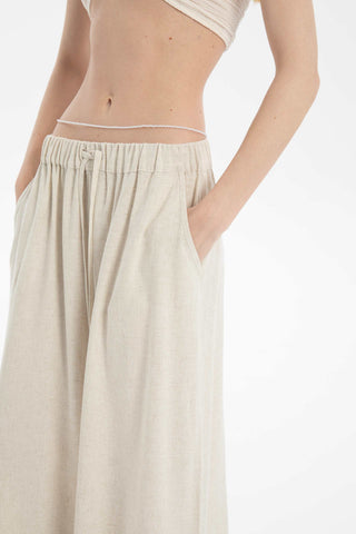 Linen Blend A-Line Midi Skirt - Skirt