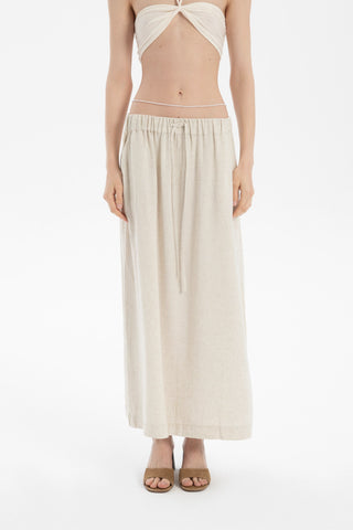 Linen Blend A-Line Midi Skirt - Skirt