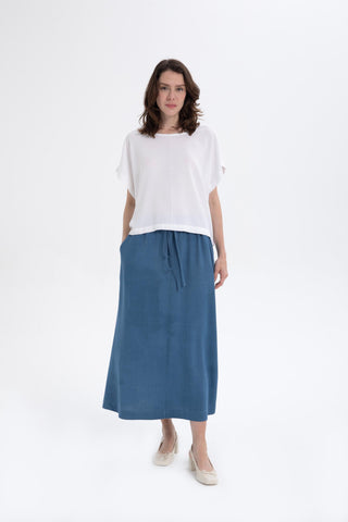 Linen Blend A-Line Midi Skirt - Indigo / S/M - Skirt