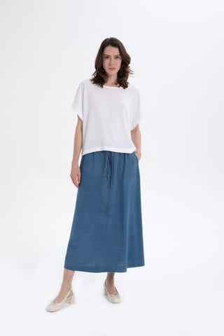 Linen Blend A-Line Midi Skirt - Skirt
