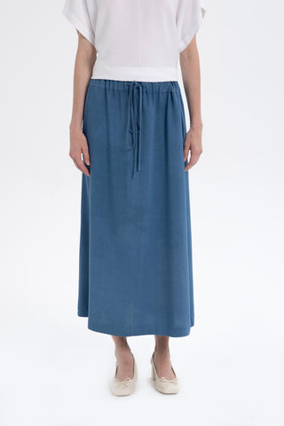 Linen Blend A-Line Midi Skirt - Skirt