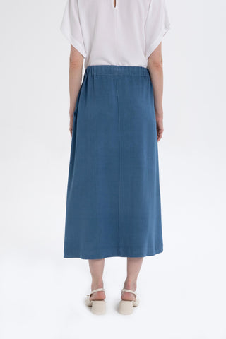 Linen Blend A-Line Midi Skirt - Skirt