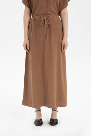 Linen Blend A-Line Midi Skirt - Brown / S/M - Skirt