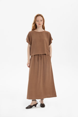 Linen Blend A-Line Midi Skirt - Skirt