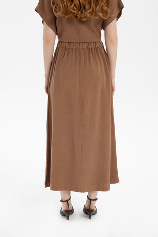 Linen Blend A-Line Midi Skirt - Skirt