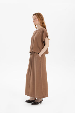Linen Blend A-Line Midi Skirt - Skirt