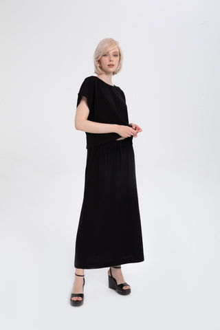Linen Blend A-Line Midi Skirt - Skirt
