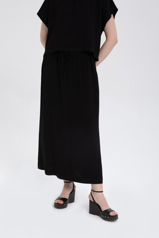 Linen Blend A-Line Midi Skirt - Skirt