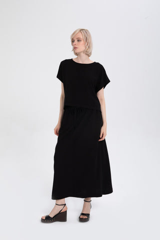 Linen Blend A-Line Midi Skirt - Skirt