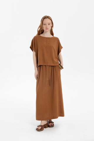 Linen Blend A-Line Midi Skirt - Terra Cotta / S/M - Skirt