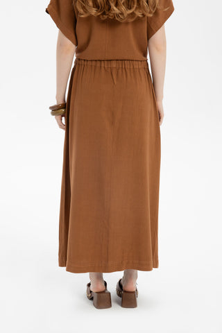 Linen Blend A-Line Midi Skirt - Skirt