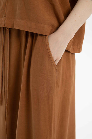 Linen Blend A-Line Midi Skirt - Skirt