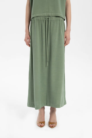 Linen Blend A-Line Midi Skirt - Moss Green / S/M - Skirt