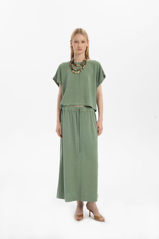 Linen Blend A-Line Midi Skirt - Skirt