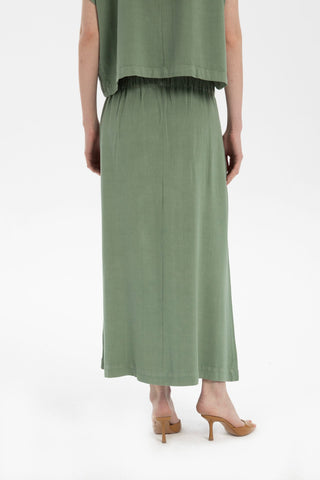 Linen Blend A-Line Midi Skirt - Skirt