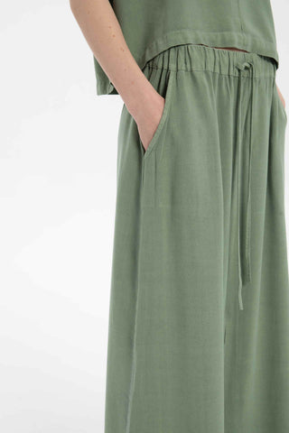 Linen Blend A-Line Midi Skirt - Skirt