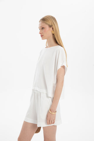 Linen Blend Women's Blouse with Stitching Details