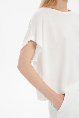 Linen Blend Women's Blouse with Stitching Details