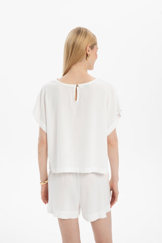 Linen Blend Women's Blouse with Stitching Details