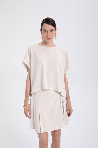 Linen Blend Women's Blouse with Stitching Details