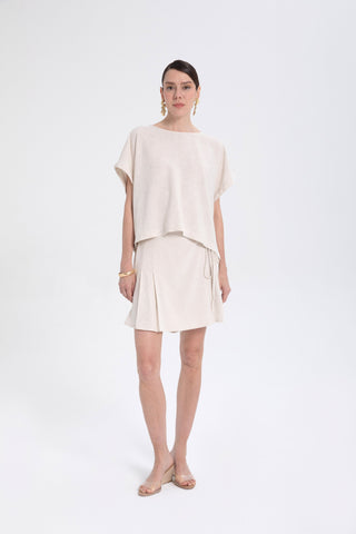 Linen Blend Women's Blouse with Stitching Details