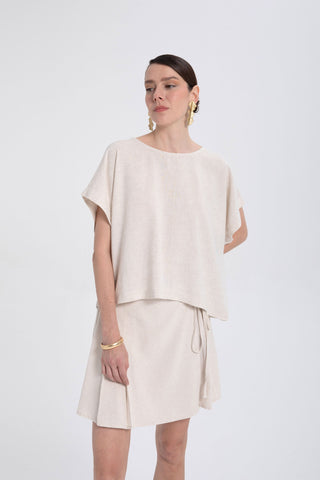 Linen Blend Women's Blouse with Stitching Details