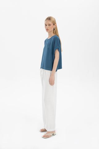 Linen Blend Women's Blouse with Stitching Details