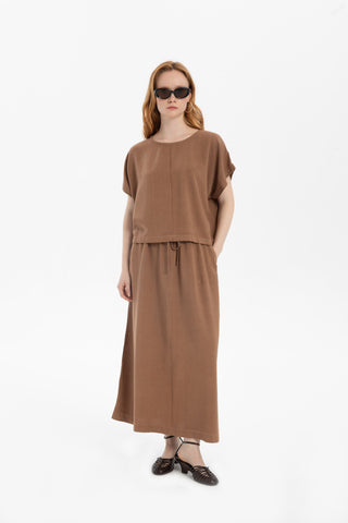 Linen Blend Women's Blouse with Stitching Details