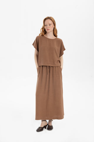 Linen Blend Women's Blouse with Stitching Details