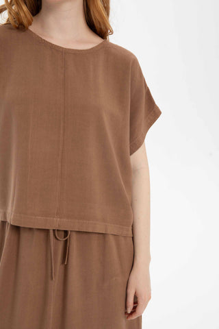 Linen Blend Women's Blouse with Stitching Details