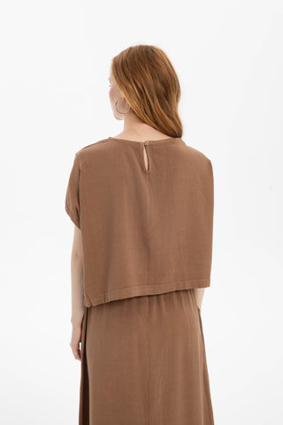 Linen Blend Women's Blouse with Stitching Details