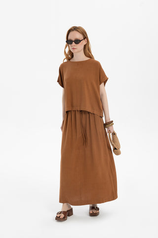 Linen Blend Women's Blouse with Stitching Details