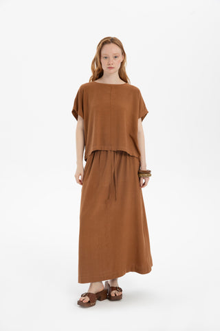 Linen Blend Women's Blouse with Stitching Details