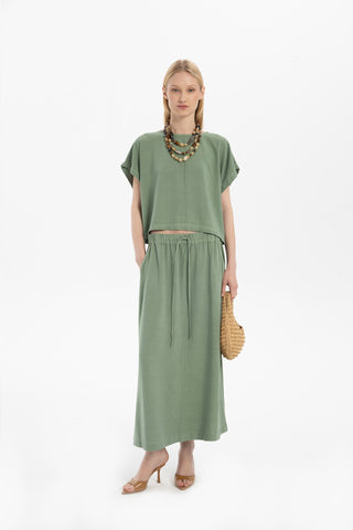 Linen Blend Women's Blouse with Stitching Details