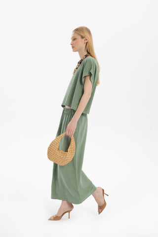 Linen Blend Women's Blouse with Stitching Details