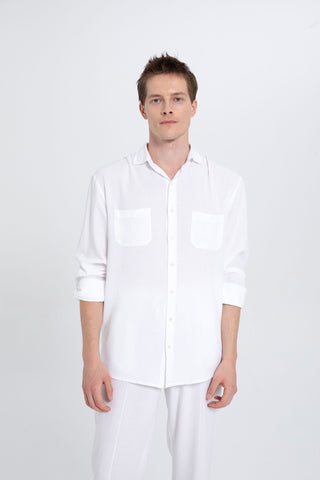 Linen Blend Pocket Detailed Classic Men Shirt