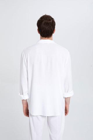 Linen Blend Pocket Detailed Classic Men Shirt