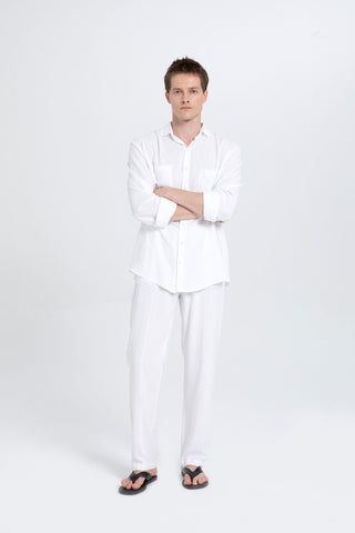 Linen Blend Pocket Detailed Classic Men Shirt