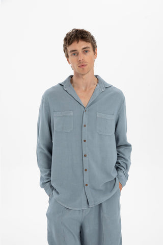 Linen Blend Pocket Detailed Classic Men Shirt